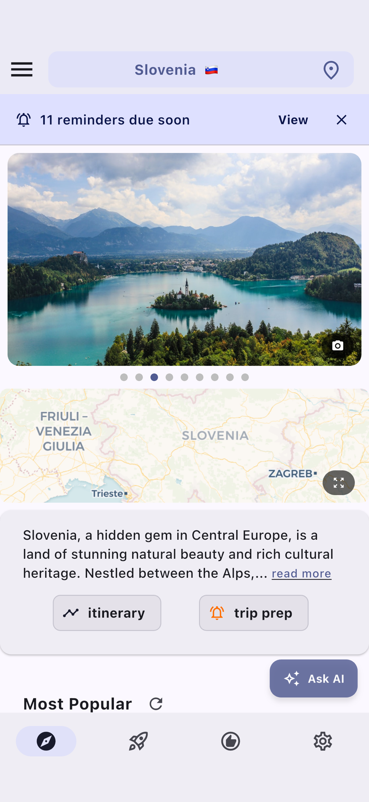 Marvel Vista — destination home with map and reminders